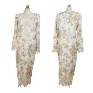 Vintage Jessica McClintock Pastel Floral 90s Dress Sequin Crochet Lace Formal 14